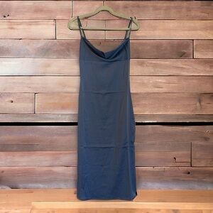 NWT WeWoreWhat blue satin charmeuse cowl midi dress strappy silky sexy